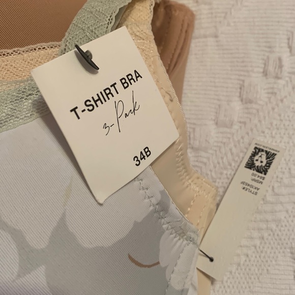 Anne Klein 34B T-Shirt Bra Lace Trim 3 Packs Bundle High Quality Floral Gray Tan - Picture 2 of 9